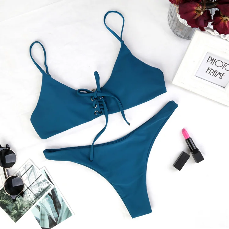 2018 Tie Banded Bikini Set Pus-Up Paded Swimsuit Female Beach Bathing Suit Swimwear Brazilian Ladies Strap Swimming Suits |
