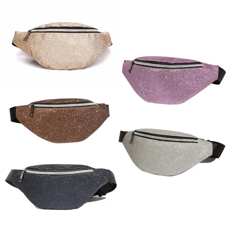 

2019 New Women Phone Pouch Bag Handbags PU Leather Sequins Shoulder Bags for Travel Running Waist Pack
