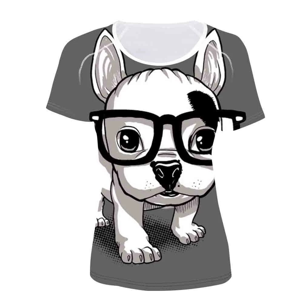 Хлопковая футболка с принтом Французский bulldog Женская Повседневная Собачка для