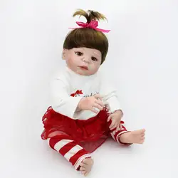 NPKDOLL Reborn Baby Doll полный винил принцессы для девочек коричневый парики волос красный Детский комбинезон прекрасный подарок для девочек 22