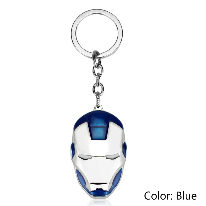Blue Комиксы Супер Герой Мстители Железный человек Маска металлические брелоки кошелек сумка Пряжка Брелоки держатель аксессуары - Цвет: Blue