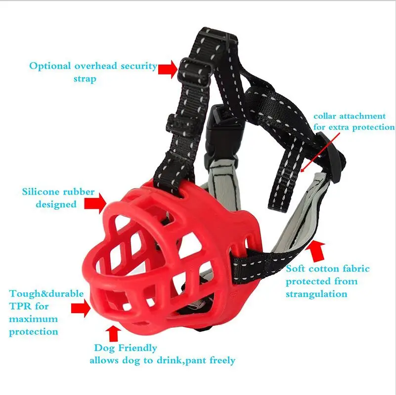 Petalk-Red Silicone Dog Muzzle, Adjustable Strap Mask, Basket Design, Small, Medium, Large Dog, Quality, 6 Sizes