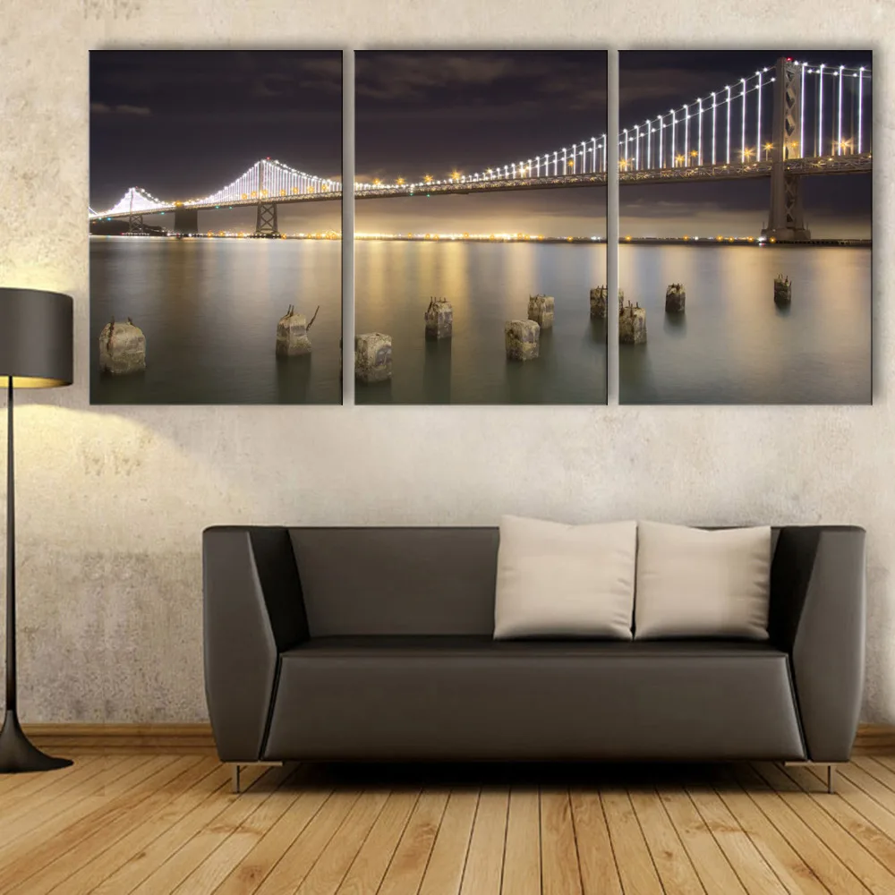

Free Shipping Stretched Canvas Prints Bridge LED Flashing Optical Fiber Print LED Wall Art LED Decorations