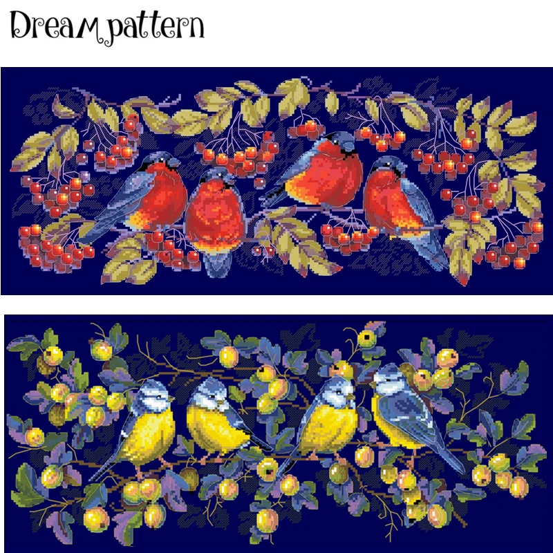 

Red covered with branches cross stitch kit aida 14ct 11ct count deep blue canvas stitches embroidery DIY handmade needlework