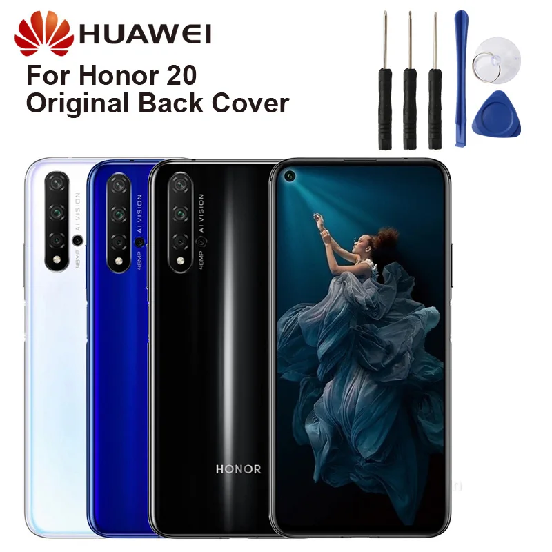 Original Huawei Battery Glass Back Cover Case Door For Huawei Honor 20 Honor20 Rear Housing Back Cover Protective Phone Cases