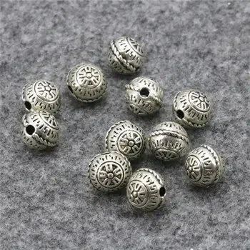 

10PCS Carved Flowers Copper DIY Finding Accessory Lucky Loose Flat Beads Ball Crafts Jewelry Making Design Women Metal Gifts 9mm