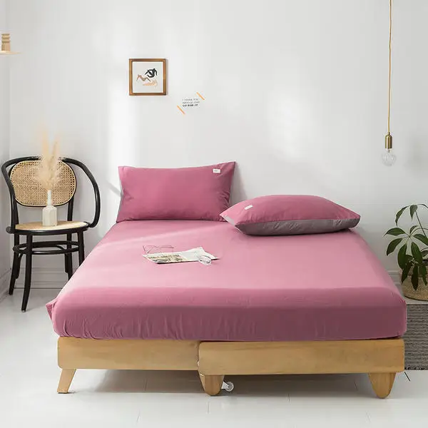 Quality Cotton Fitted Sheet Solid Color Bed Pillowcases Queen King Full Twin Size Bedsheet With Elastic 150*200/180*200cm | Дом и сад