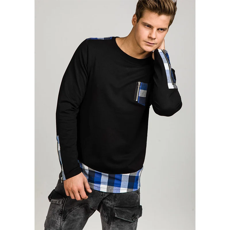 Модный бренд Для мужчин футболка Классический Тонкий контрастный цвет Slim Fit с длинным рукавом T рубашки мужские хлопковые удобные хлопковые Повседневное футболка