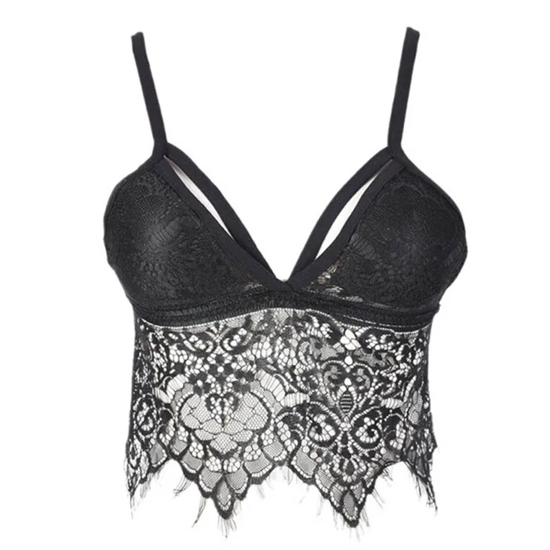 Для женщин Bralette Сексуальная выдалбливают кружево бюстгальтер без рукавов бретели для нижнего белья V обернутая шея груди Cami женский топ