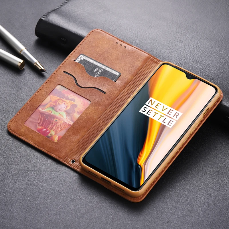 

for Oneplus 7 Pro 7 Case Leather Magnet Adsorption Flip Wallet Cover for OnePlus One Plus 7Pro 7 Card Slot Photo Frame Funda