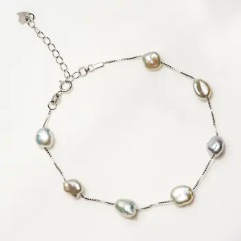 

CHIN'S Baroque White Natural Freshwater Keshi Pearl Bracelet 925 Sterling Silver
