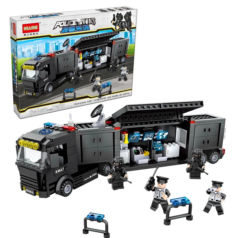 

HSANHE 6510 Police Station SWAT Command Car Soldiers Building Blocks Brick Compatible LegoIN Technic Playmobil Toys For Children