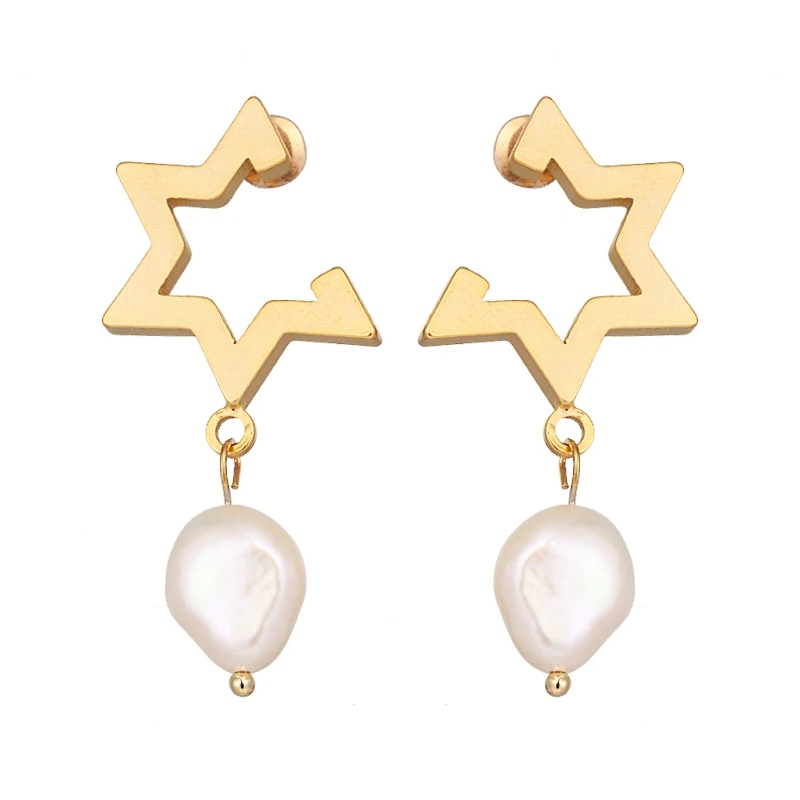 Yhpup Новый Романтический Сладкий Звезда геометрический серьги-подвески с натуральным камнем жемчуг длинные висячие серьги для девочек Jewelry