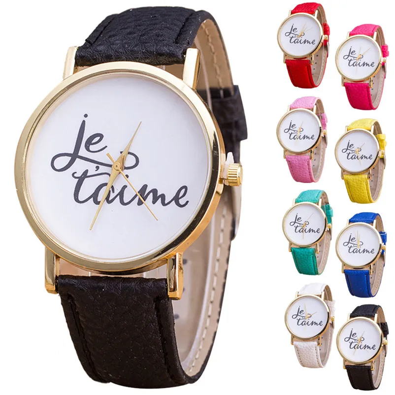 High Quality women fashion casual watch English Alphabet Pattern watch band leather Analog Quartz Wrist Watches clock M17 (4)