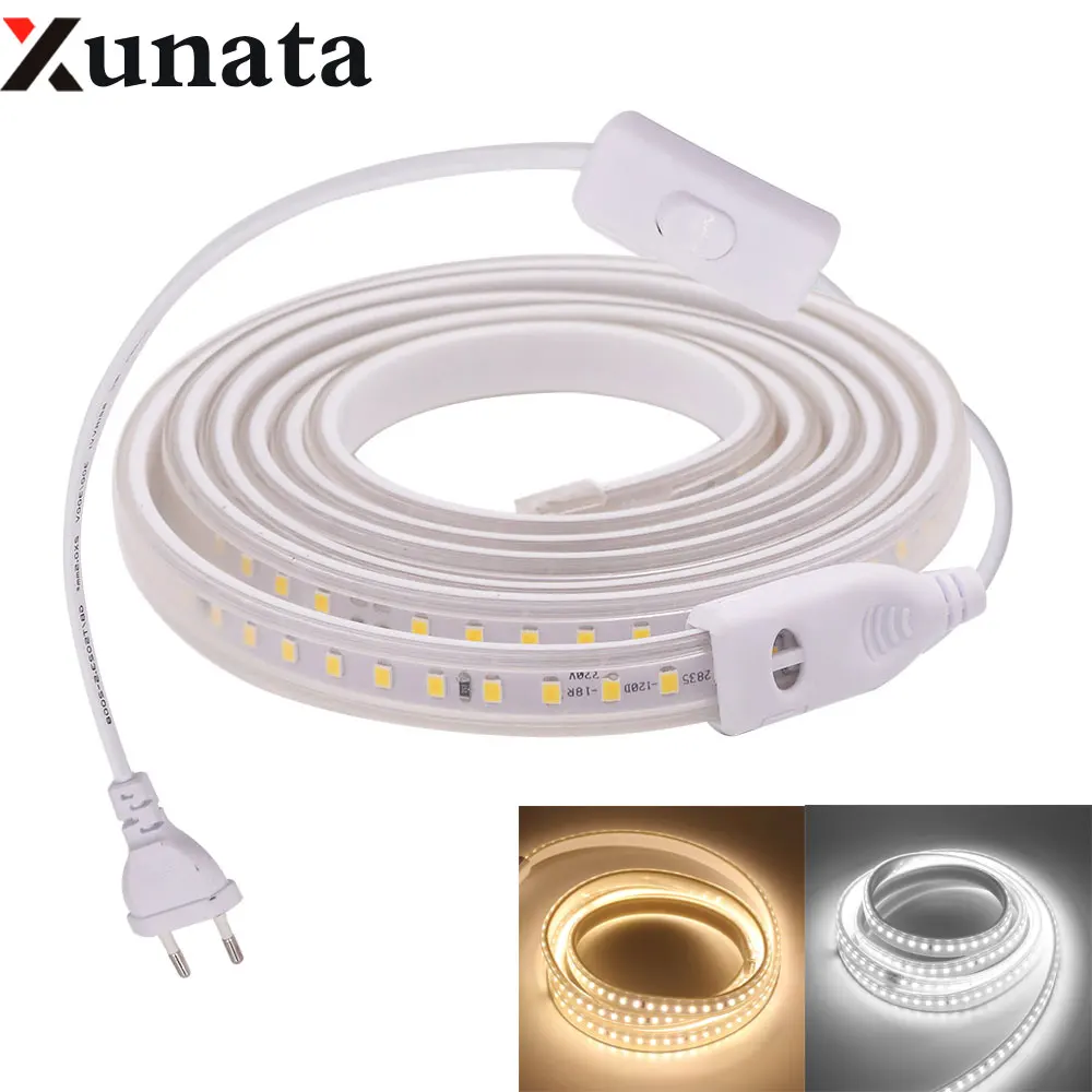 

AC 220V SMD 2835 Led Strip Ribbon Tape for Home Bar 60Leds/m IP67 Waterproof Flexible LED Strip Light + EU Plug (Switch) 1M-100M