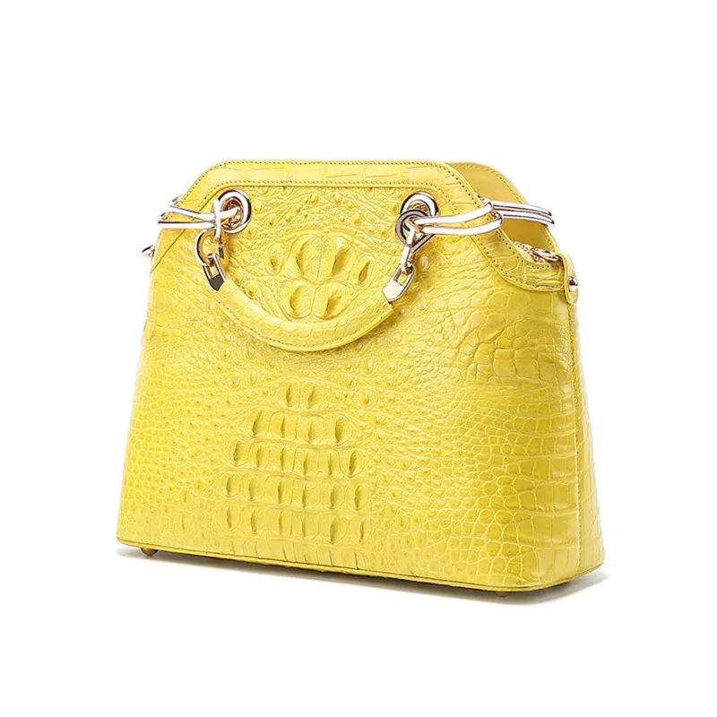 

Luxury Designer 100% Genuine Alligator Skin Lemon Yellow Women Top-handle Handbag Exotic Crocodile Leather Female Shoulder Bag