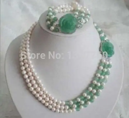 

Miss charm Jew.145 Charming white Freshwater Pearl Green Jade clasp Bracelet Necklace jewelry set (A0423)