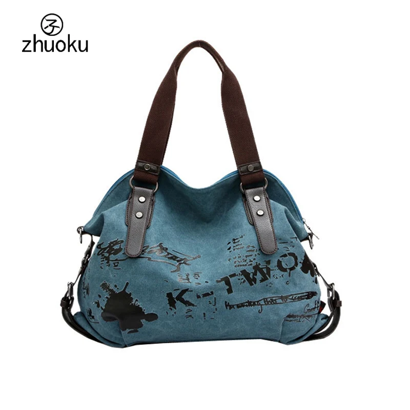 

zhuoku Vintage Graffiti Women's Bag Canvas Female luxury handbags women bags designer Shoulder Bag Ladies Tote Large Sac a Main