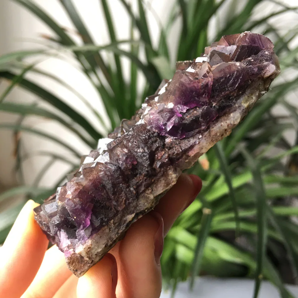 166 г Редкий Натуральный Цветной гроздь кристаллов кварца минеральный пурпурный флюорит образец