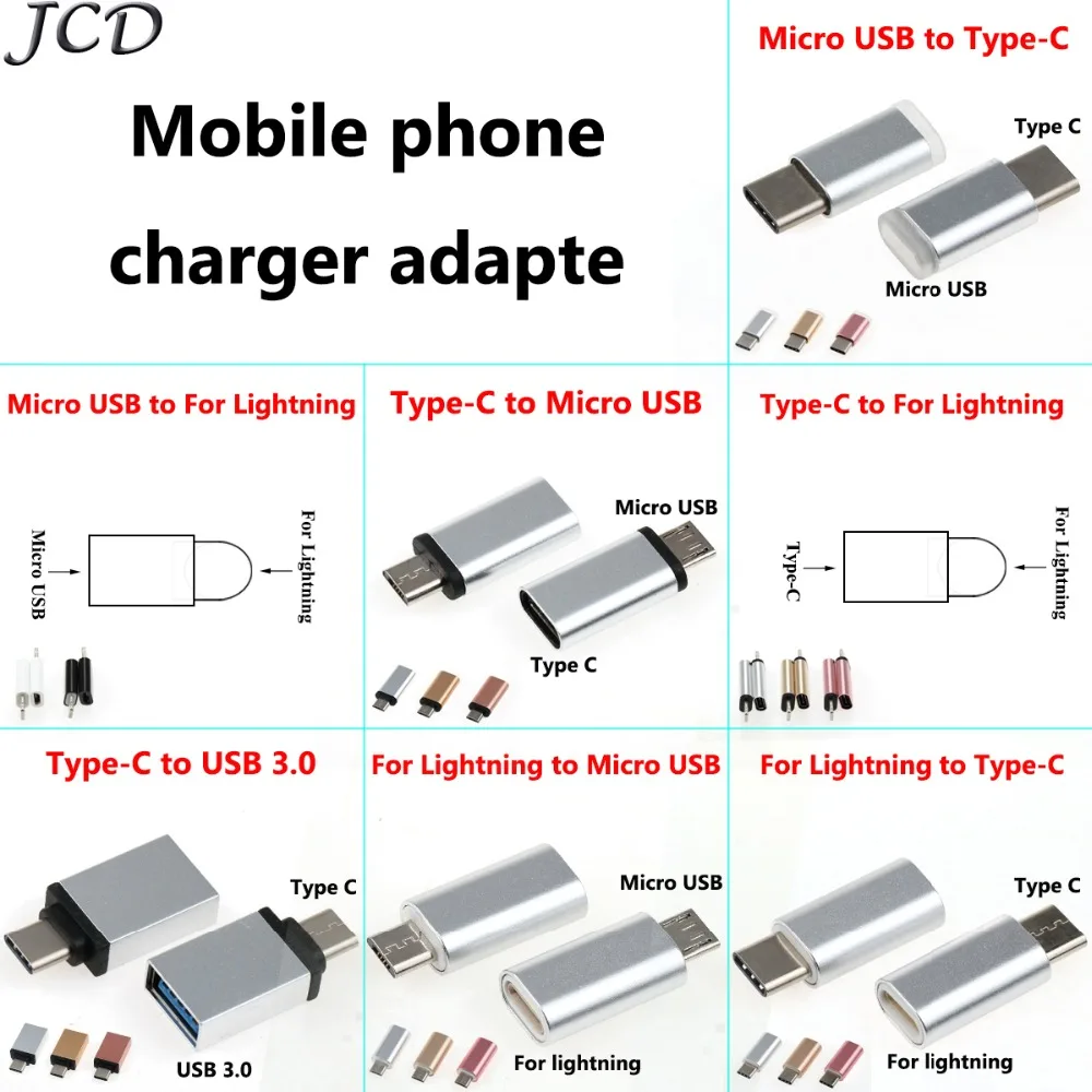 JCD 2X USB адаптер USB C к Micro USB конвертер Кабель type C адаптер USB 3,0 для iphone X 8 7 6 5 для huawei p10 p9 OTG адаптер