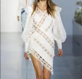 

Top Quality Party Sexy Dress Celebrity Elegant Fashion Hollow Out Night Club Long Lantern Sleeve Mini Dress