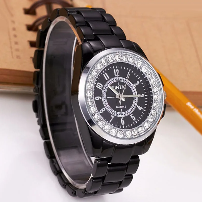 

Black Luxury Women Watches Crystal Watches Women Imitation Ceramic Band Quartz Watches Fashion Ladies Watches reloj mujer 2019