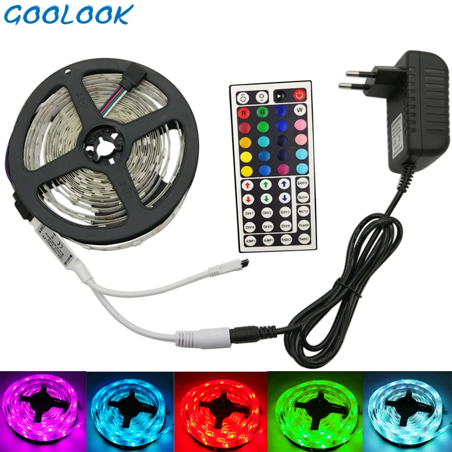 Goolook RGB Светодиодные ленты светильник 5050 SMD 5 м 10 м светодиодный светильник лента Водонепроницаемый RGB лазерный диод светодиодный лента музыкальный ИК контроллеп+ Питание