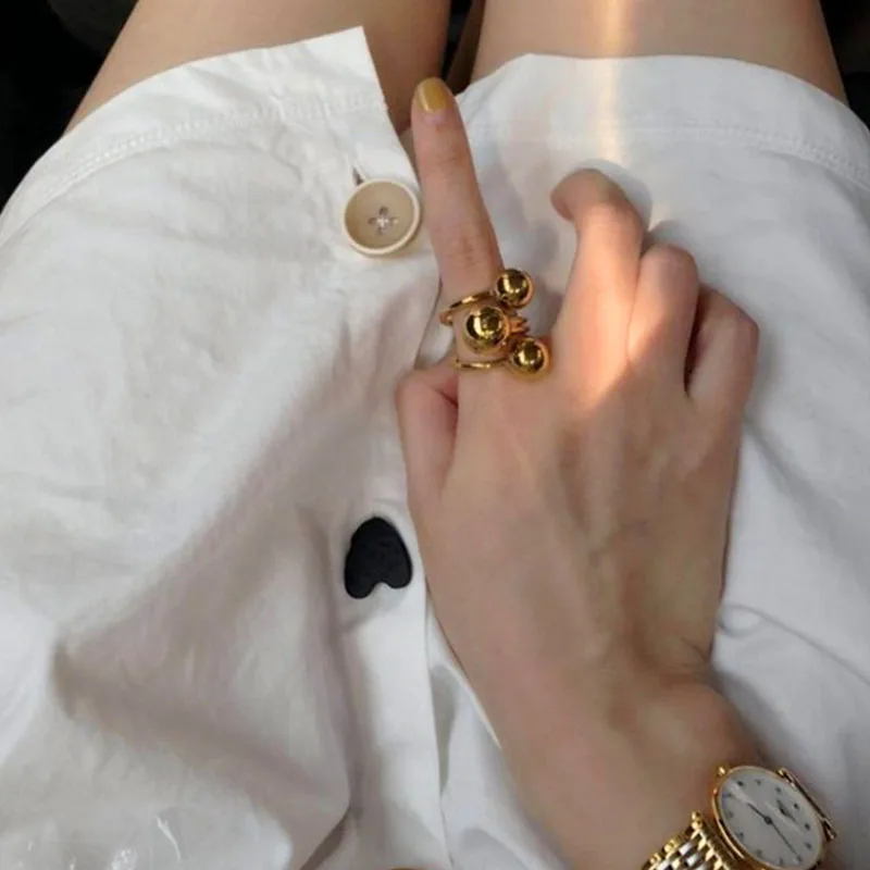 HUANZHI-Exaggeration-Gold-Color-Metal-Ball-Open-Rings-Simple-Design-Geometric-Irregular-Finger-Rings-for-Women