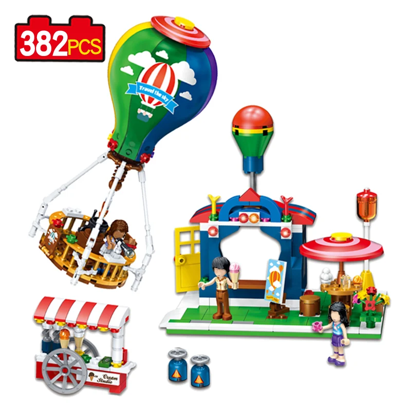 

Travel in the Balloon City Fun Park Compatible Legoe Restaurant Carriage 382PCS Building Block Bricks Action Figure toys Gift