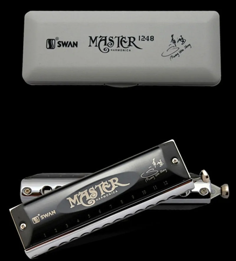 

Swan Chromatic Harmonica 12 Hole 48 tune Harp Armonica 12 Black Master Instrument gaita Swan Chromatic Harmonika