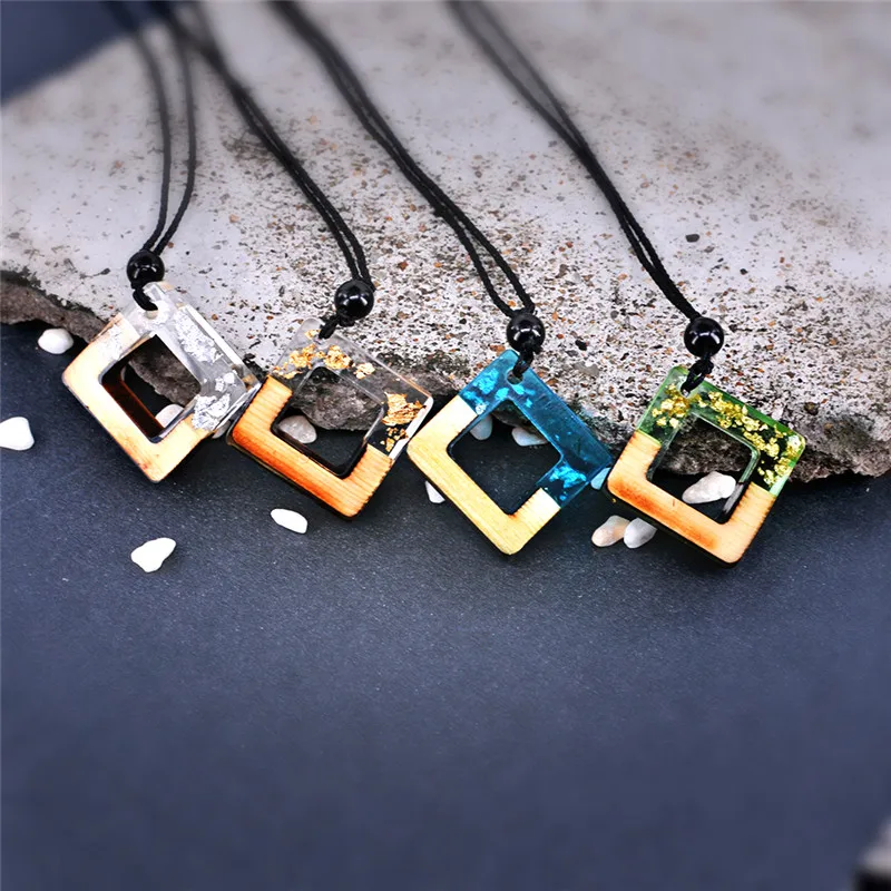 

ROMAD Geometric Resin Necklace for Women Natural Wood Engagement Necklace Female Ethnic Pendant & Necklace R4