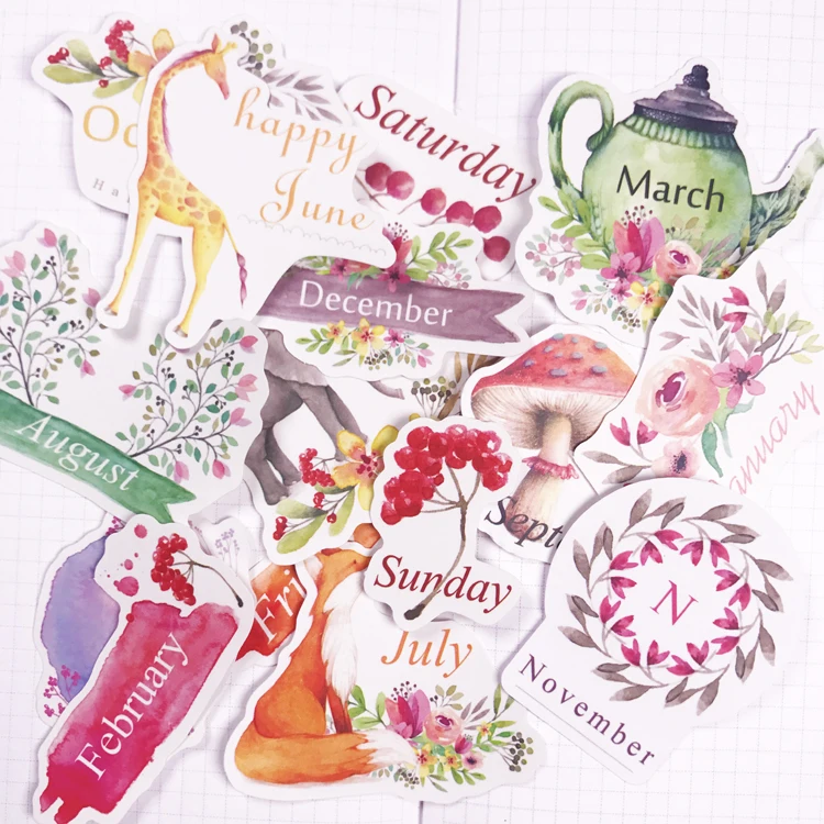 

15pcs Kawaii Retro Date/daily Plan Monthly Weekly Plan Decoration Stationery Sticker Diy Ablum Diary Scrapbooking Stationery