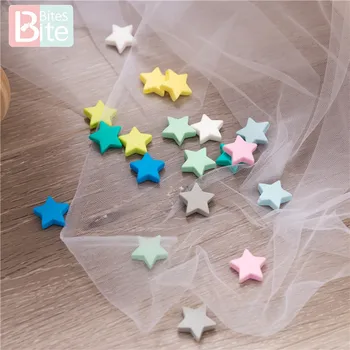 

Bite Bites 50pc 23mm Star Silicone Beads Teething Pacifier Chain BPA Free Food Grade Silicone Rodent Baby Goods Making Teether