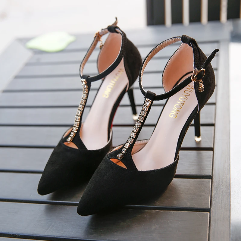 Весенние женские туфли-лодочки модные классические замшевые туфли на высоком каблуке женские свадебные модельные туфли с Т-образным ремешком на тонком каблуке mujer zapatos#246