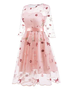 

Foreign trade dress hot style dress lace hand-embroidered retro pomp dress for autumn 2018