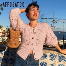 Afogatoo Повседневный вязаный розовый кардиган с выемкой, Женский винтажный осенне-зимний синий свитер, женский тонкий кардиган с высокой талией