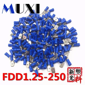 

FDD1.25-250 Male Insulated Electrical Crimp Terminal for 0.5-1.5mm2 Connectors Cable Wire Connector 100PCS/Pack Blue