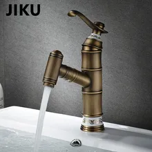 JIKU Bamboo Oil Rubbed Bronze Finish Bathroom Basin Hot&Cold Mixer Tap High Quality Waterfall Faucet Deck Mounted deck mounted waterfall spout square oil rubbed bronze red basin bathroom mixer tap three holes dual handles faucet mixer