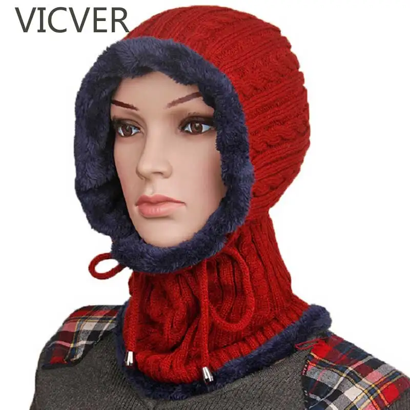 Fleece Hat Winter Neck Warmer Ski Cap Women Knitted Beanie Windproof