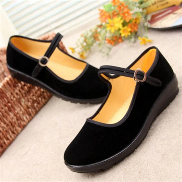 2019 Mary Janes Panie mieszkania klamra Strap wygodne kobiety buty okrągłe toe Solid casual buty plus rozmiar 34 ~ 41 czarny WFS508 -