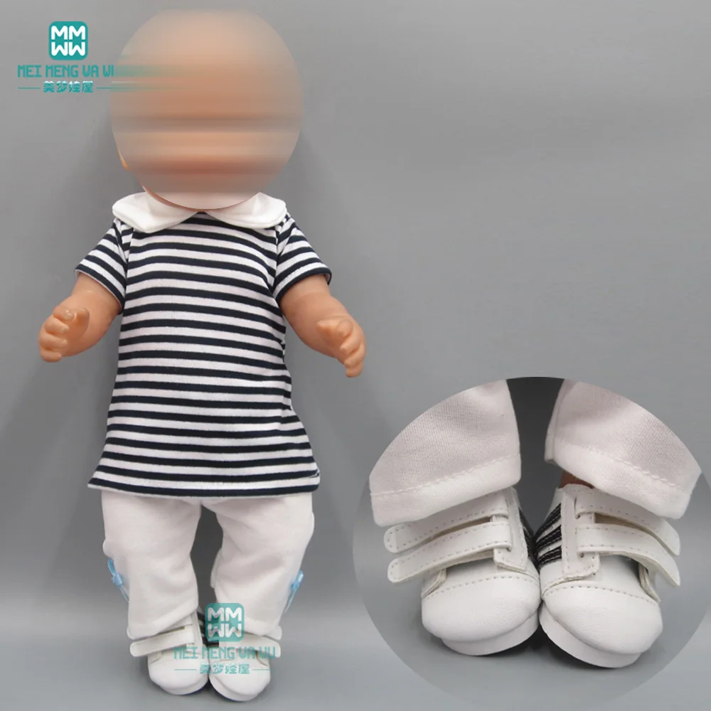 

Doll clothes for 43cm new born doll accessories black and white striped T-shirt + baby shorts