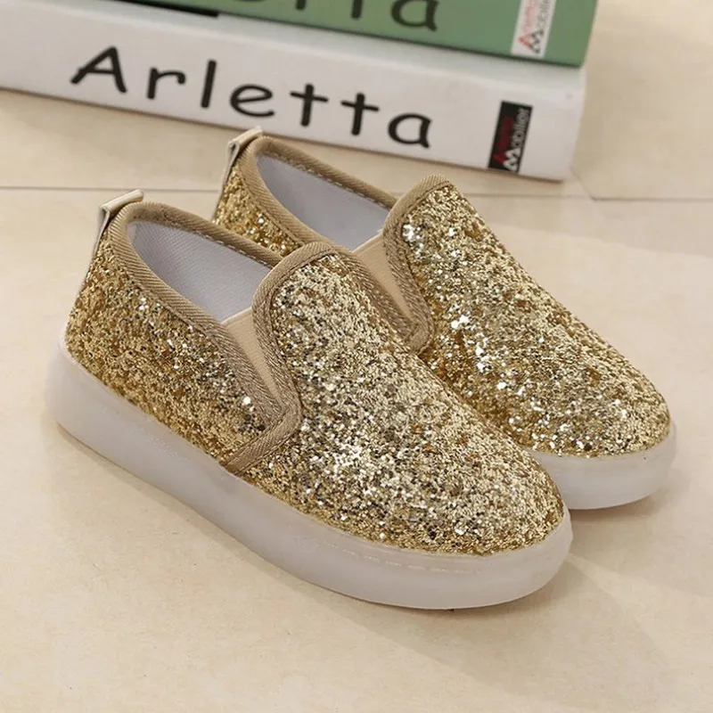 Luminous Sneakers For Children Slip On Kids Shoes 2019 Spring Led Shoes Children Sneakers Gold Silver Girls Shoes