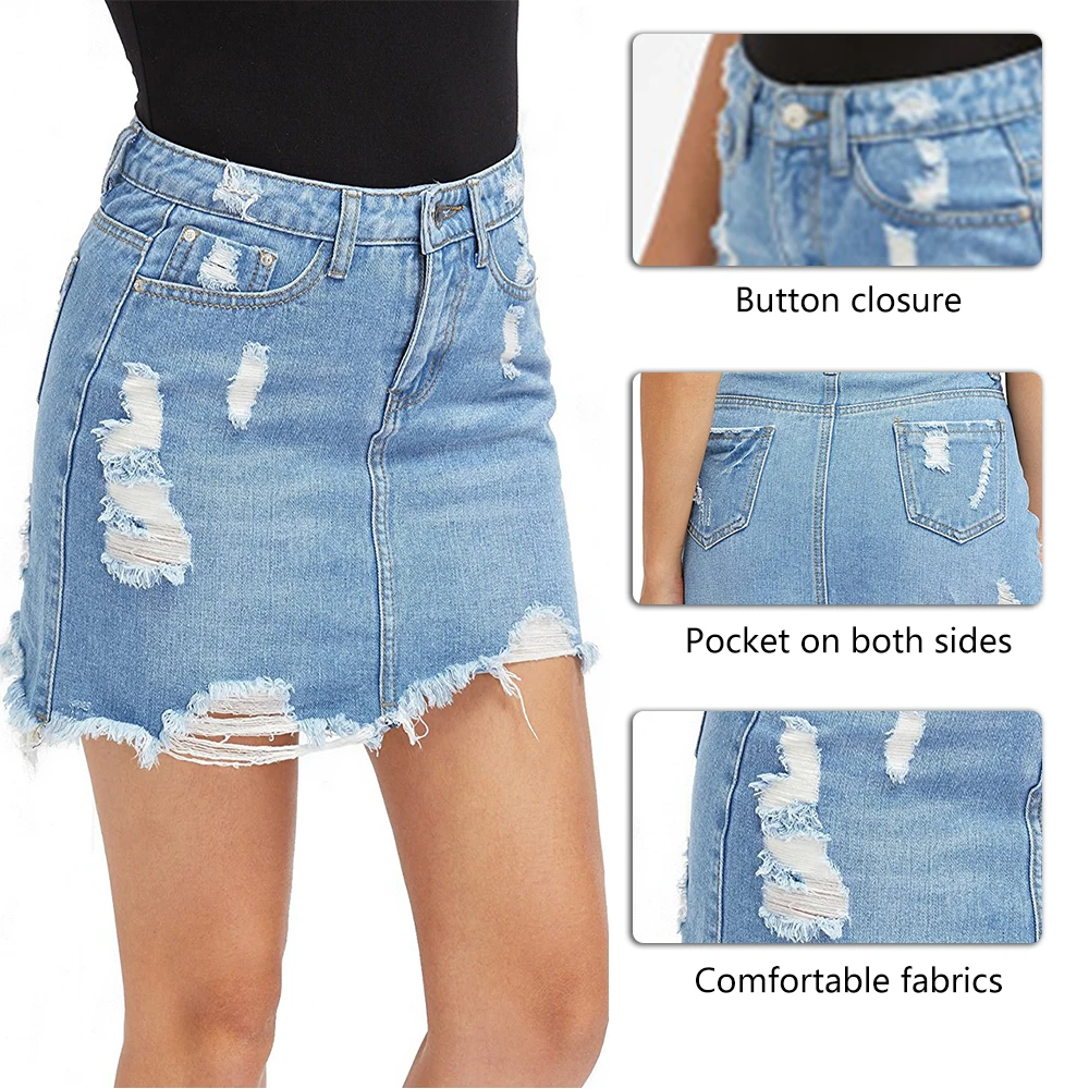 CALOFE женская синяя рваная Повседневная мини-джинсовая юбка 2018 лето новая облегающая женская юбка базовый карман джинсовая юбка средней