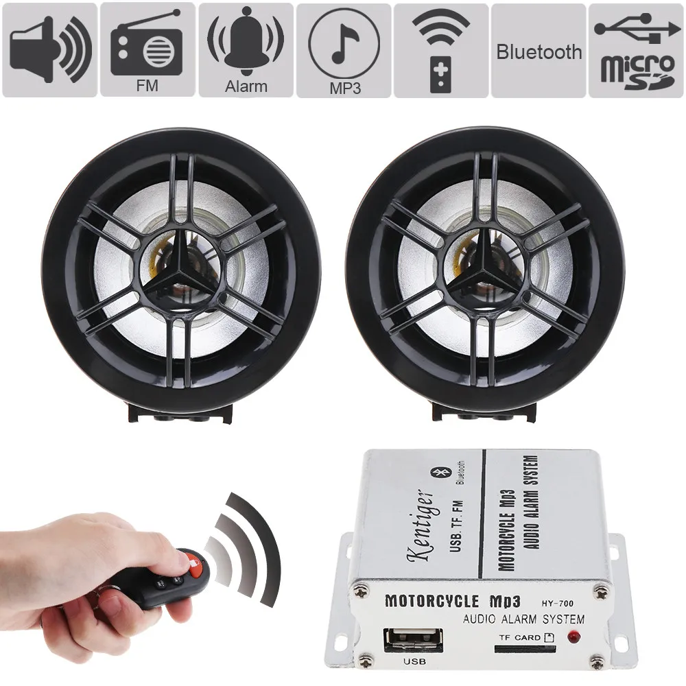 HIFI Bluetooth Waterproof Anti-theft Motorcycle Audio Alarm Sound System MP3 FM Radio Player Stereo Speakers Music Amplifier HIFI Bluetooth Waterproof Anti-theft Motorcycle Audio Alarm Sound System MP3 FM Radio Player Stereo Speakers Music Amplifier