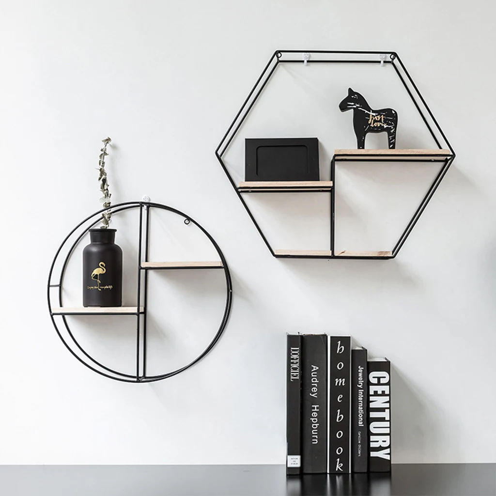 Tanie Drewniane metalowe półeczki na drobiazgi dekoracje wiszące przechowywanie doniczka dom przechowywanie stojak ścienny książka figurki wyświetlacz rzemiosło półki J19