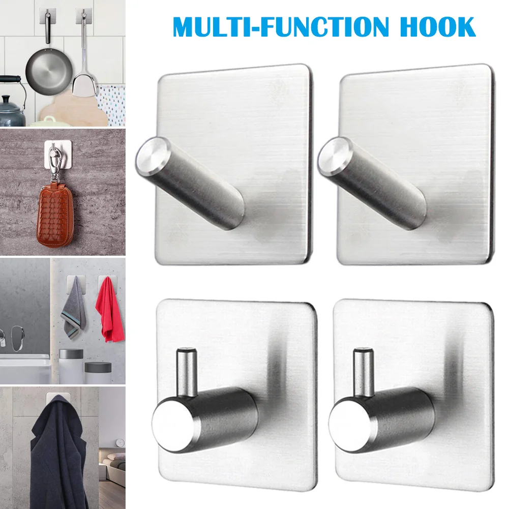 4pcs Adhesive Wall Hooks Heavy Duty Command Hooks with Stainless Steel Stick Bathroom Kitchen