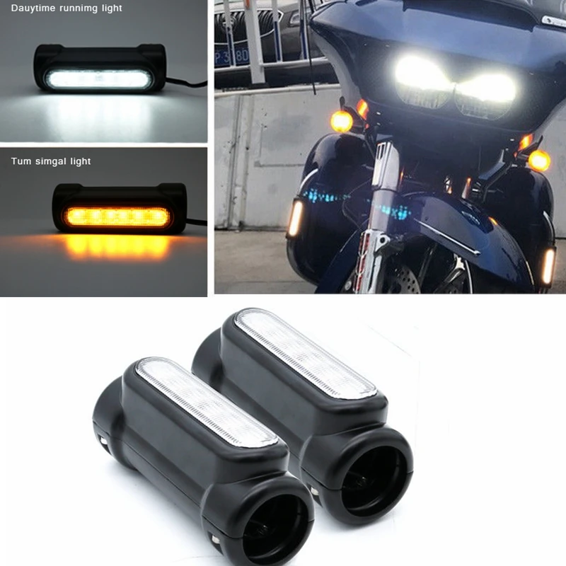 Motorcycle Highway Bar Switchback Turn Signal Light White Amber LED For