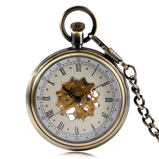 Vintage Nurse Hollow Flower Skeleton Mechanical Pocket Watch