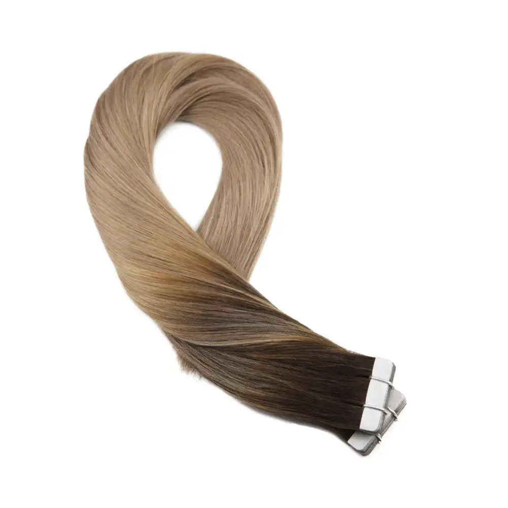 

Moresoo Tape In Hair Extensions 100% Remy Hair Extensions Human Hair Balayage Color #3/12 20PCS/50G/Pack