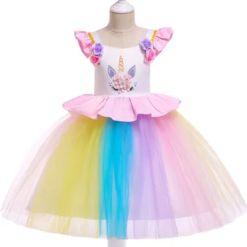 

New Girls Kids Unicorn Halloween Christmas Cosplay Party Tutu Dress Infant Baby Girls Rainbow Flower Ball Gown Children Clothing